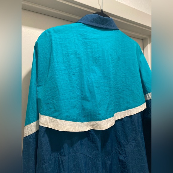 VTG Rare Retro 90s Reebok Teal & Navy Blue Color Block Windbreaker Jacket - L - Picture 15 of 16